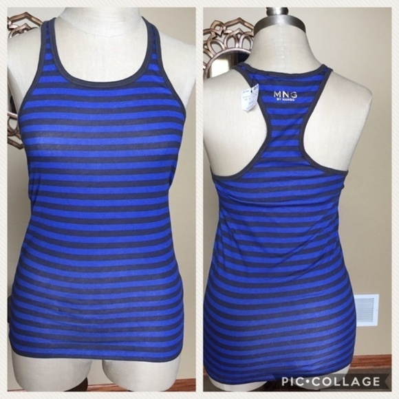 NWT MNG by Mango Racer Back Striped Sport Tee S - Picture 1 of 8